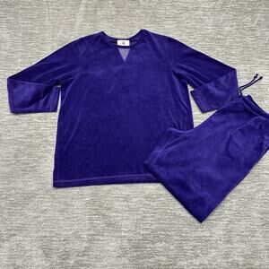 Quacker Factory Lounge Set Womens Large Purple Velour Rhinestone Cozy Pants